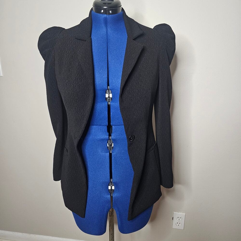 Astr Black Coutour Jacquard Fitted Jacket with Puff cap sleeves 40s inspired